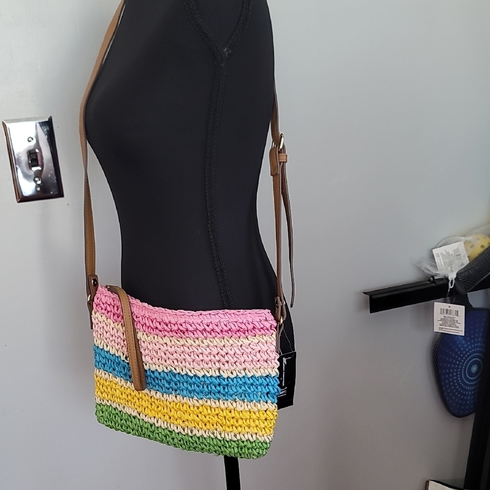 INC Colorful Striped Woven Crossbody Bag-NWT
